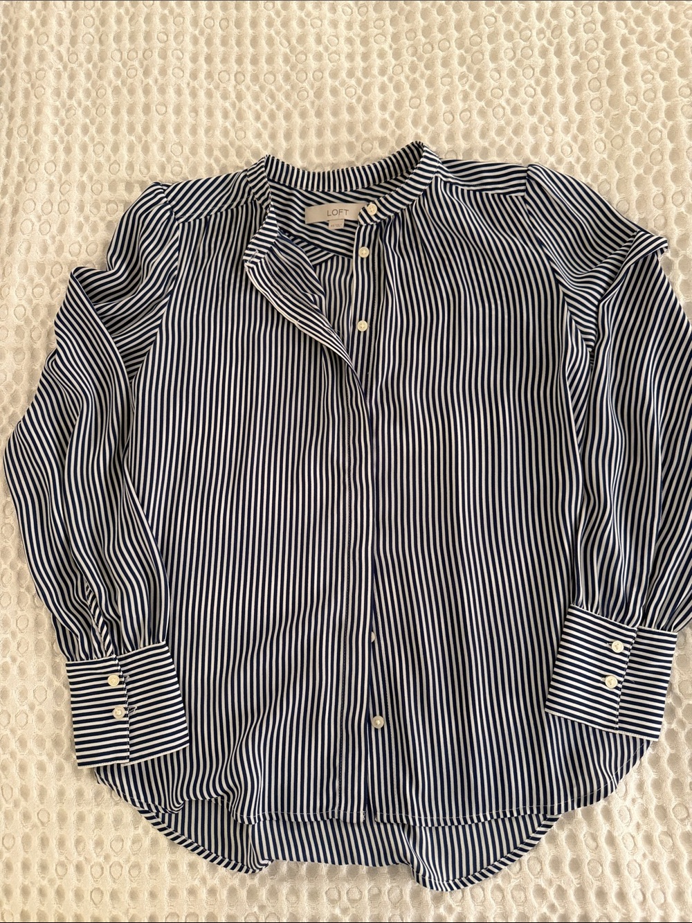 LOFT Navy & White Vertical Stripe Button-Down Shirt